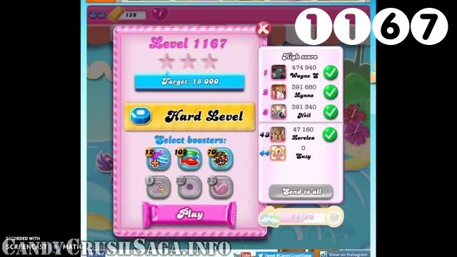 Candy Crush Saga : Level 1167 – Videos, Cheats, Tips and Tricks