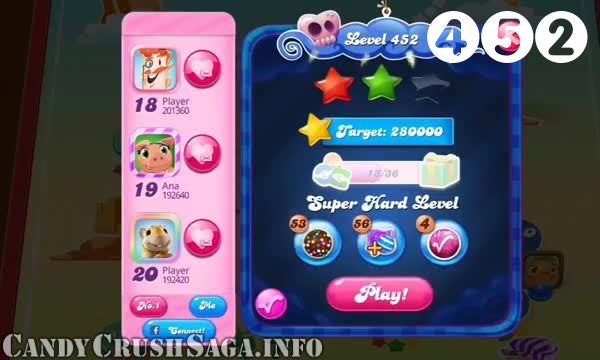 Candy Crush Saga : Level 452 – Videos, Cheats, Tips and Tricks